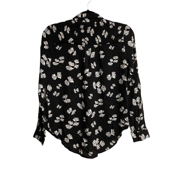 ANTHROPOLOGIE Maeve Button Front Blouse Shirt Top Bow Print Black White 0 - Picture 2 of 4
